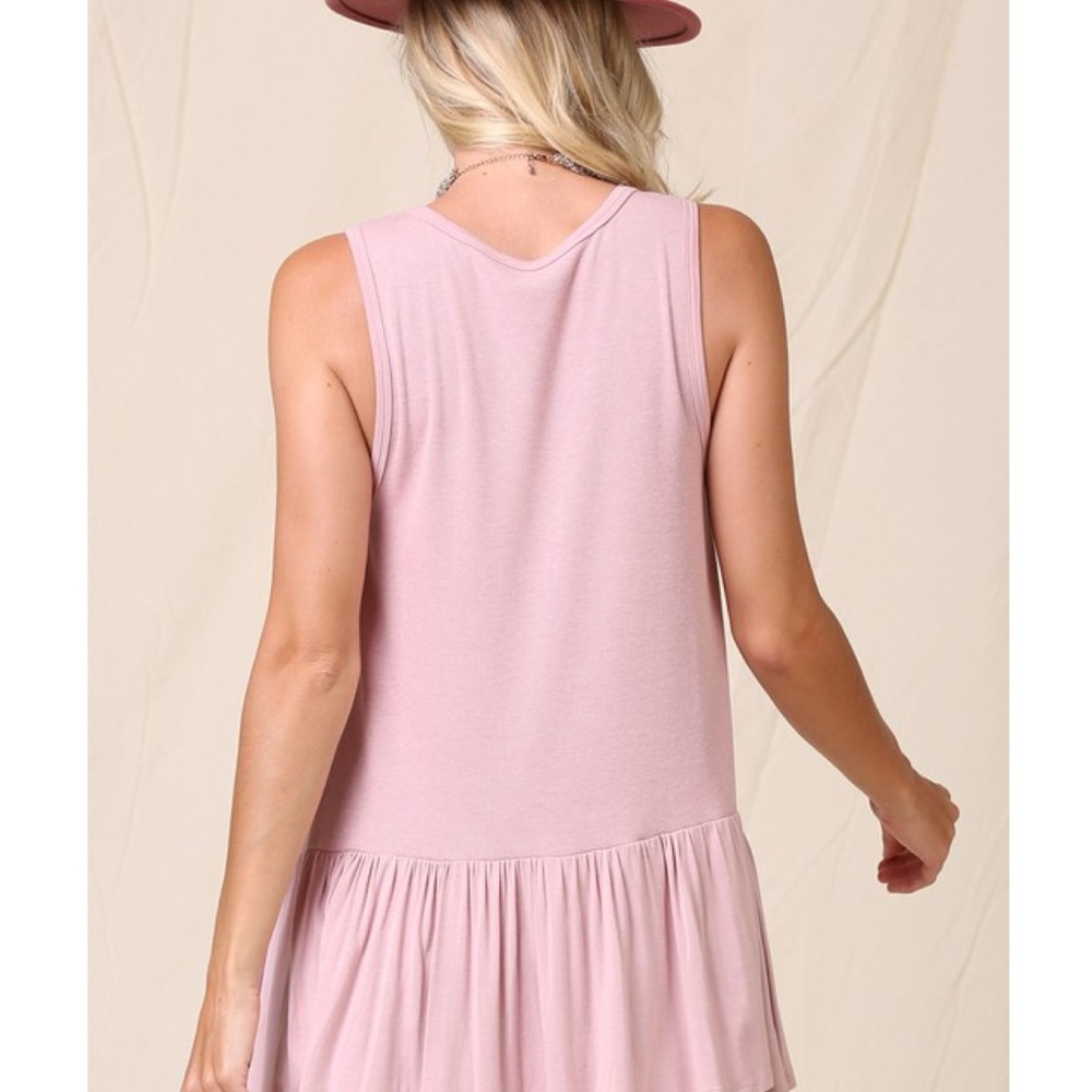 Rose Pink Spring Top Ruffle Rib Knit Layering Tank Top Summer Tops - Picture 7 of 9